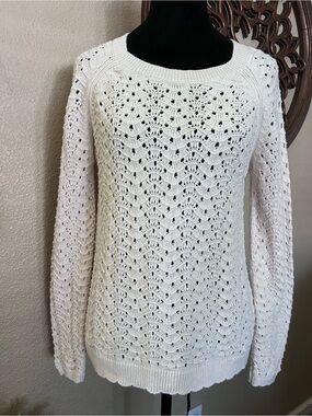 Coldwater Creek Cream Openwork Crewneck Sweater